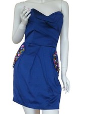 Womens Ladies Party Evening Cocktail Dress - Blue, Avail in UK10, Rhinestones