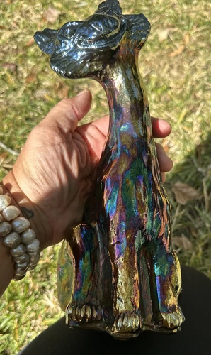 Fenton Carnival Glass Cobalt Winking Alley Cat 11” Green Blue Iridescent