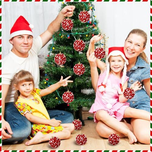 24 Pcs 3.1" Glitter Christmas Ball Ornaments, Large Christmas Tree Balls Red - Imagen 7 de 8