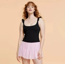 NWT~ Blogilates sz XS Black Romantic Ruffle Active Tank Top built Bra Gym E34