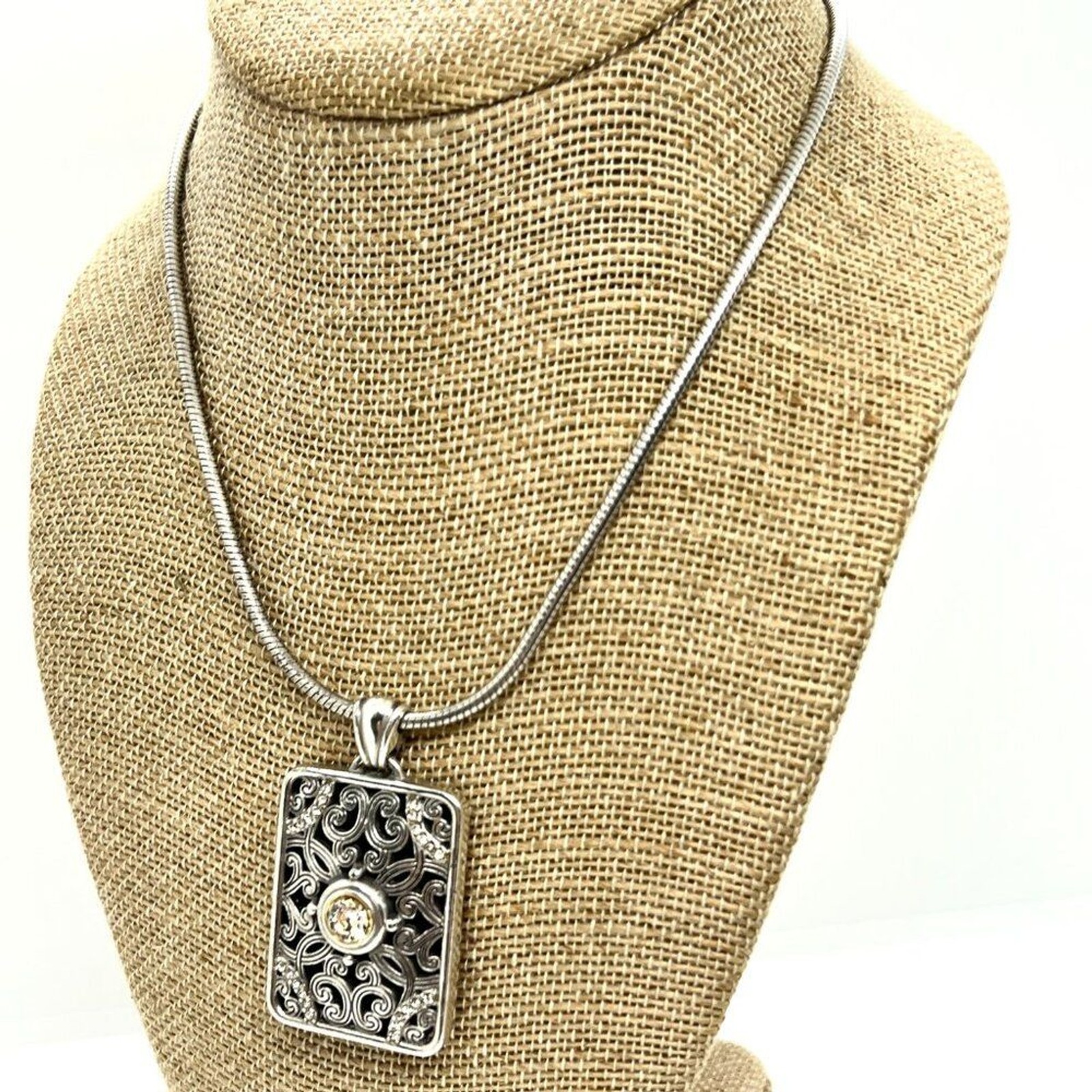 Brighton Silver Scroll Rectangle Pendant Necklace… - image 4