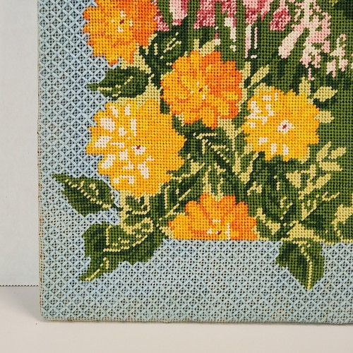 Vintage Nadelspitze blau Vogel Vogelhaus Frühling Blumen Candamar fertig 13" x 17" - Bild 3 von 22
