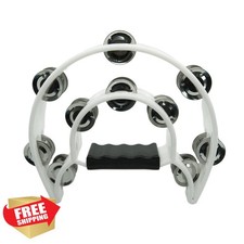 YAYUZEST White Half Moon Tambourine Double Row Jingles