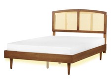 Bed with LED Rattan VARZY 140 x 200 cm (EU Double) Brown
