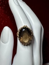 Vintage 10K Yellow Gold Large Oval Smoky Topaz Cocktail Ring Size 7 5.68g