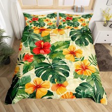 Rustic Leaves Duvet Cover Set Full Size,Tropical Sea Plants Flowers Comforter...