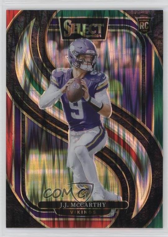 2024 Panini Select Premier Level Green & Red Shock Prizm JJ McCarthy #134 0y8p