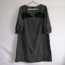 Ann Taylor Womens Black V-Neck Abstract Print Witchy A-Line Dress Size Large