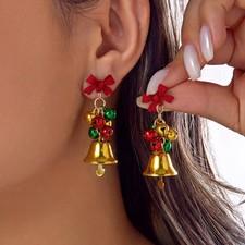 Christmas Bell Dangle Earrings Women Holiday New Year Party Jewelry Gift