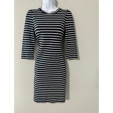 Sara Campbell Black White Striped 3/4 Sleeve Sheath Dress XS Made in USA