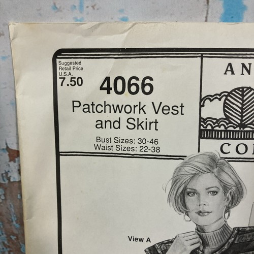 Style 4066 Pattern Stretch & Sew 4066 Pattern Patchwork Vest and Skirt Ann Person Bust 30 ...