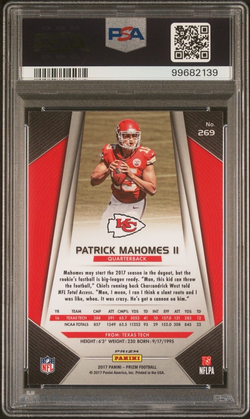 2017 Panini Prizm PATRICK MAHOMES II Silver Prizm Rookie RC #269 PSA 10 GEM MINT view 2