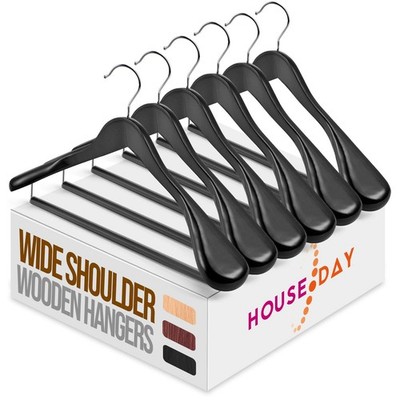 HOUSEDAY Coat Hangers Wooden Set of 6, Wooden Hangers Wide Shoulder Rest, 360° Rotation...