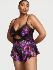 Vtg Victoria  s Secret Floral Lace Satin Lingerie Teddy Cami Romper Bodysuit Y2K
