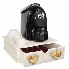 Contenitore Porta Capsule Cialde caffè Cassetto ORGANIZER ROSE HEART 33x33 legno