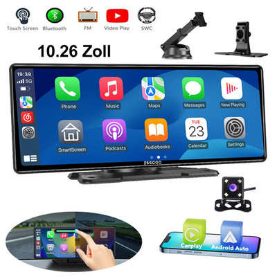 10.26-Zoll'Tragbar Monitor Kabellos Carplay Android Auto Funk mit Rückfahrkamera