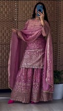 New Heavy Candy Crushi Silk Pink Top Palazzo And Dupatta For Wedding Wear