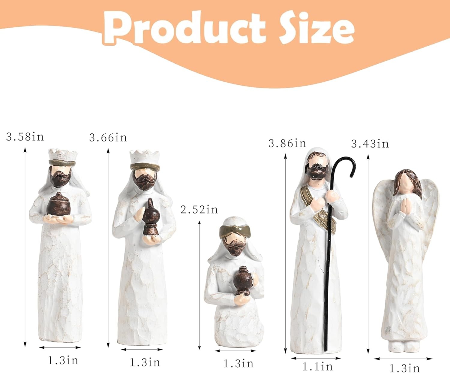 White Nativity Set for Kids, Resin Small Christmas Nativity Figurine, 11Pcs Mini
