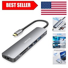 Compact USB-C 7-in-1 Hub: Fast Charging 4K Video Output for Professionals