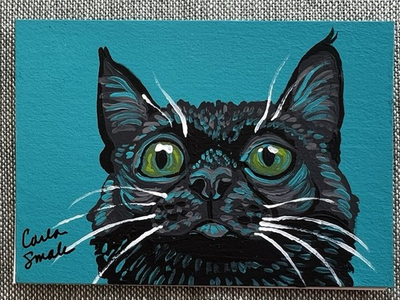 #ad #ad ACEO ORIGINAL Black Cat Artist Carla Small 2025 Acrylic Gouache COA $25.00