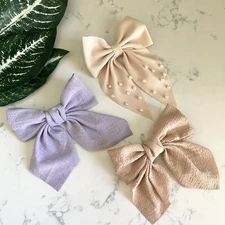 Blush Lilac Beige Faux Pearl Bow Barrette Hair Bow Accessories Cottagecore NEW
