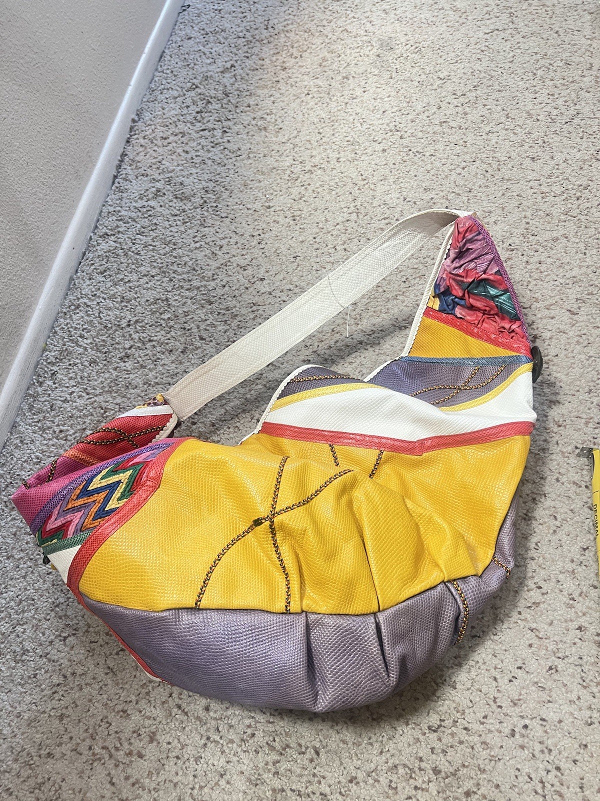 Colorful Patchwork Extra Large Shoulder Sling Lea… - image 2