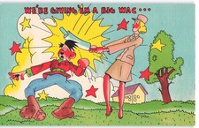 c1940's Military Postcard, WWII Comic Linen, Humorous Patriotic Soldier Era