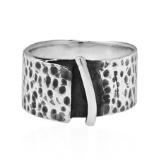 Modern Rugged Hammered 10mm Wide Band .925 Silver Ring-10