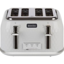 Breville VTT911 Curve 4 Slice Toaster White & Chrome, Wide Slots, High Lift