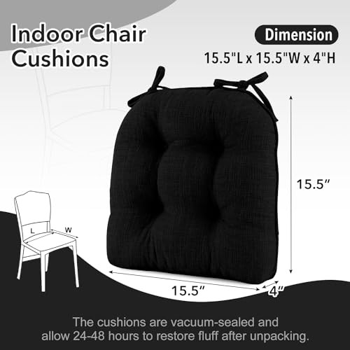 Indoor Chair Cushions for Dining Chairs, Tufted 4 Count (Pack of 1) Black - Bild 6 von 6