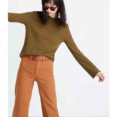 Madewell Texture Thread Moss Green Ruffle Mockneck Top Lightweight Women s S NWT