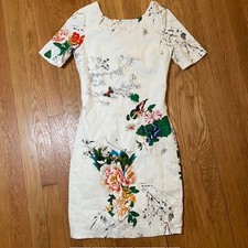 Boohoo  Womens Size 2 White Floral Lined Short Sleeve Mini Dress Scoop Neck