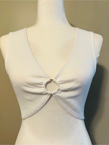 NWT White Fox Boutique White Sleeveless Crop Tank with Ring Detail - Large