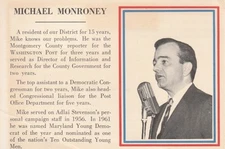 1960's Maryland "Mike" Monroney Democrat For Congress Souvenir postcard