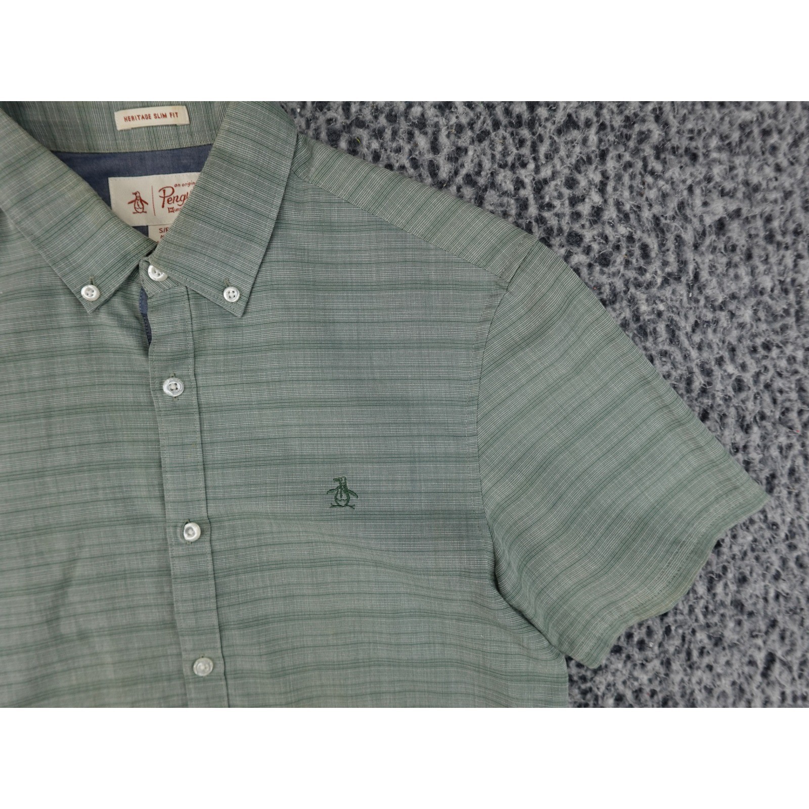Original Penguin Button Down Shirt Mens Small Green Heritage Slim Fit Stripe image 3