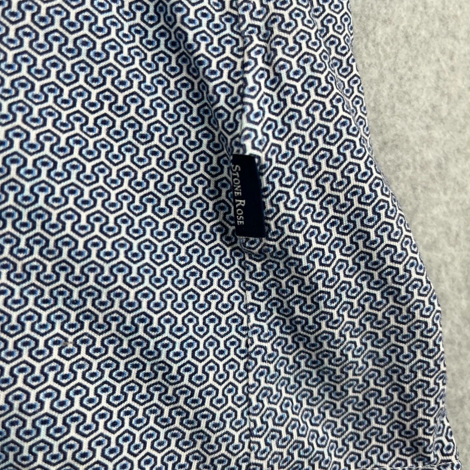 Stone Rose Size 6 Shirt Blue Geometric Casual Button Up Short Sleeve Mens - Image 2 of 4