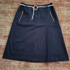BASLER Navy Midi Skirt Gold Anchor Zip Belt Loops Women 42 US 10 Vintage Utility