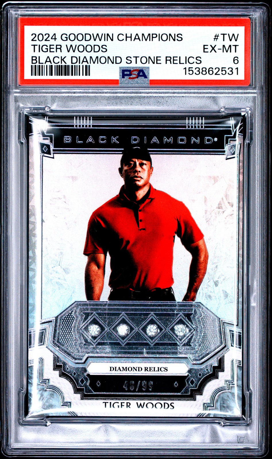 2024 GOODWIN CHAMPIONS BLACK DIAMOND STONE RELICS #TW TIGER WOODS 48/99 PSA 6