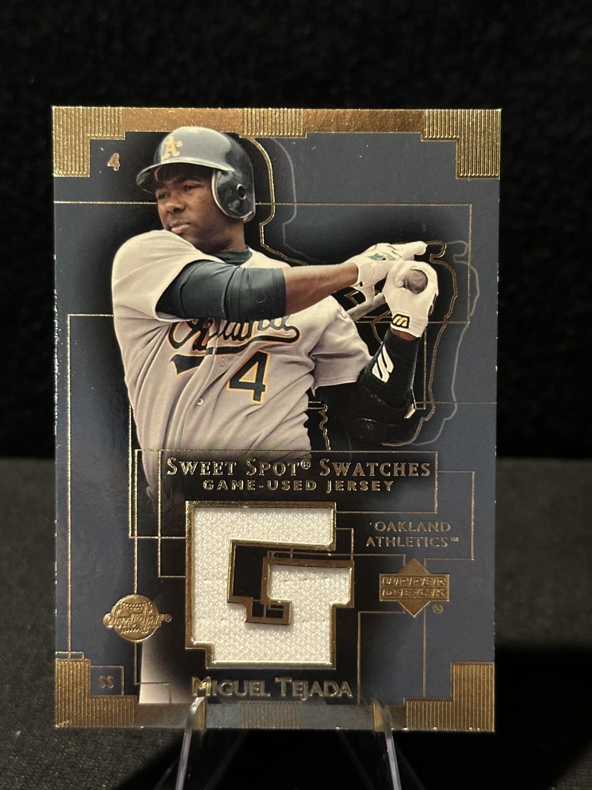 2003 Upper Deck Sweet Spot - Swatches Miguel Tejada #MT (MEM)