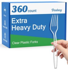 Dealusy 360 Count Extra Heavy Duty Clear Plastic Forks Disposable