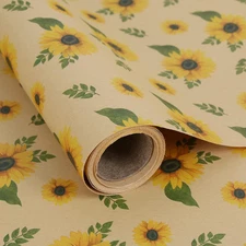 Kraft Wrapping Paper Roll, All Occasion Floral 17 inch x 10 feet Sunflower