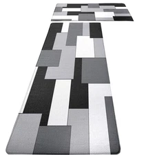 White Grey Black Kitchen Rugs Mats Set 2 Modern Abstract Cushioned Fatigue