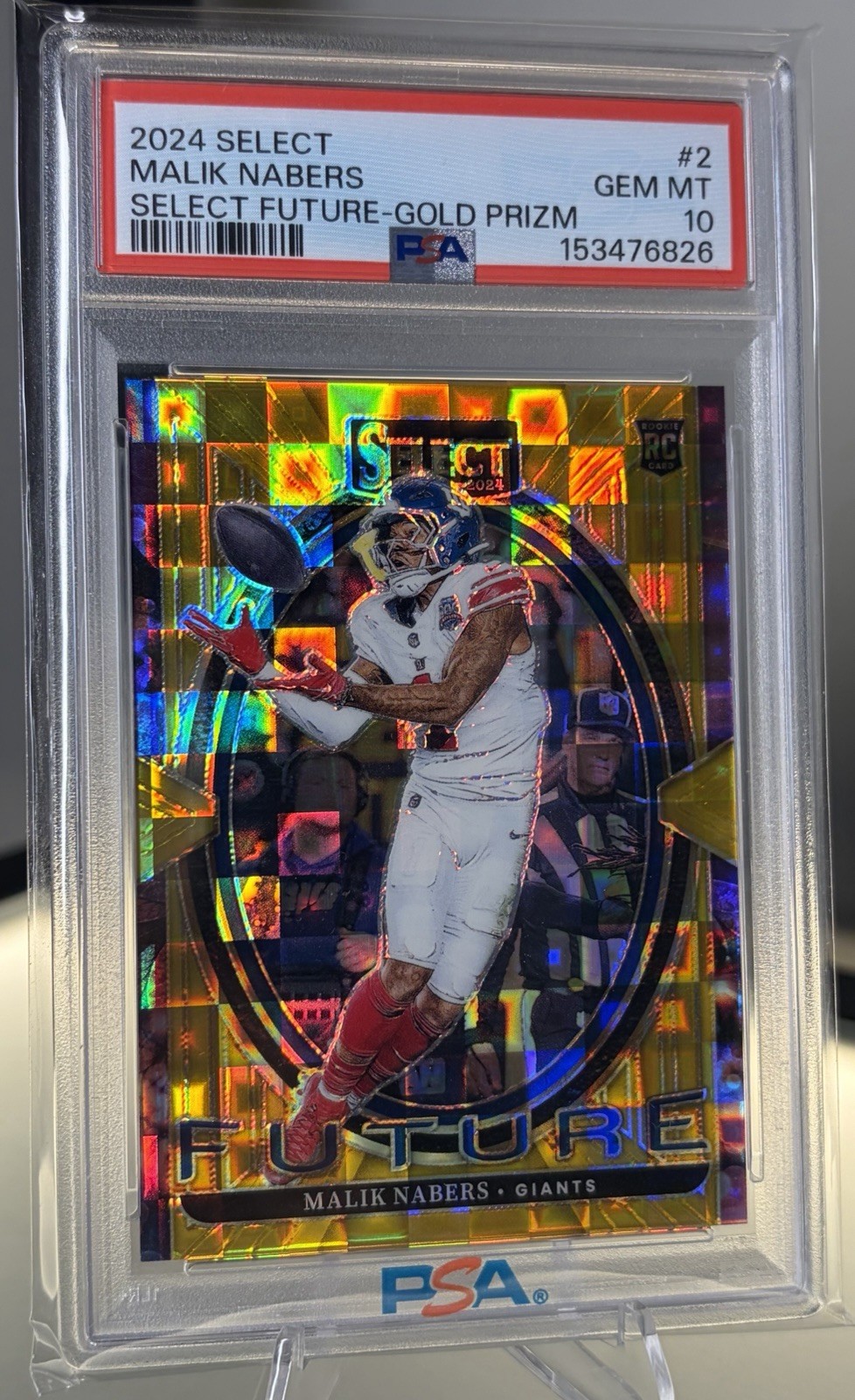 Malik Nabers 2024 Panini Select Future Gold Prizm #2 09/10 PSA 10 Rookie Giants
