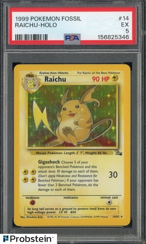 1999 Pokemon Fossil #14 Raichu - Holo PSA 5 EX