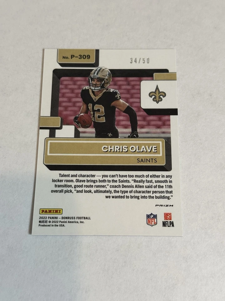 Chris Olave 2022 Donruss Football Purple Optic Preview /50 #P-309 Rated Rookie - Image 2 of 2