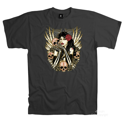 Tattoo T-Shirt Dia de muerte Old School Flash chicano Design Style *1035 grau