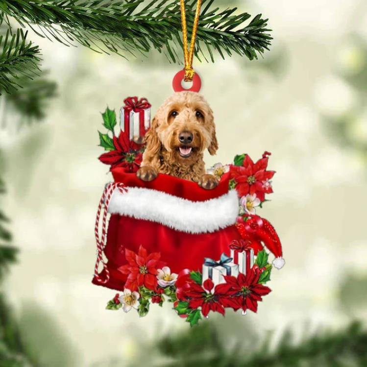 Goldendoodle In Gift Bag Christmas Ornament for Dog Lovers