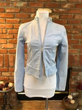Jlo Sz Small Boho Chic Power Blue Stretch Cord 2 Way Zip Accent Jacket