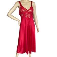 Vintage Lorraine Nightgown with Lace Inserts Red Size Large