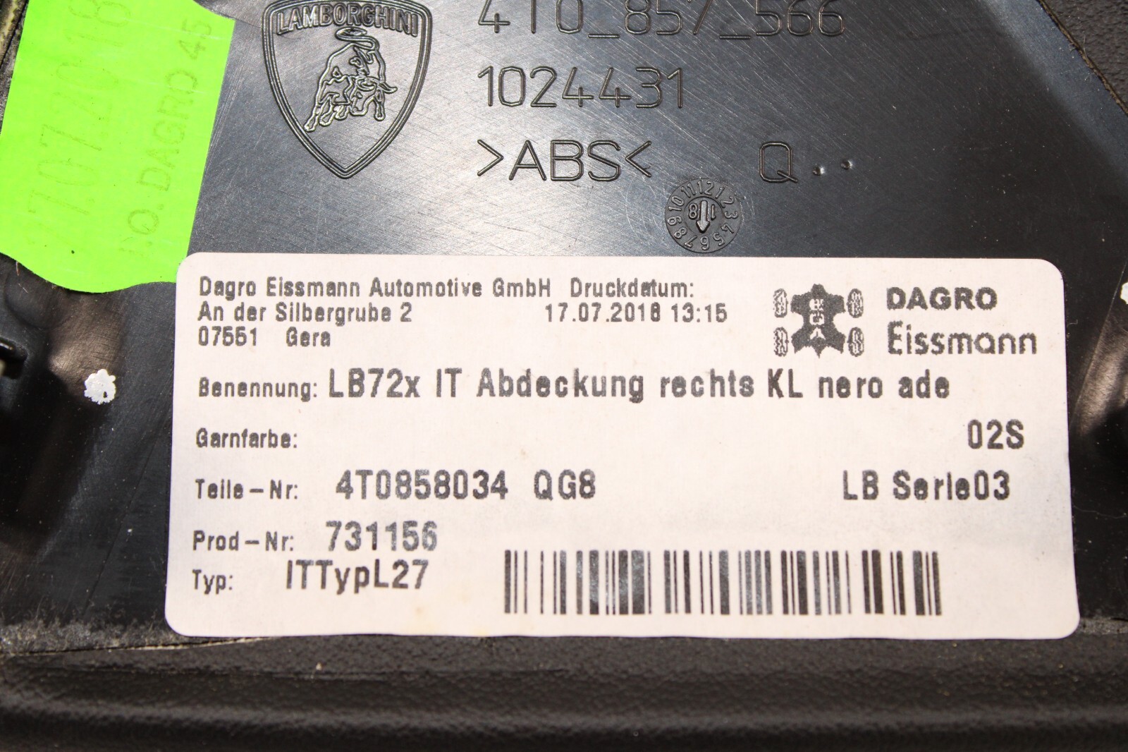 Lamborghini Huracan, LP610, LP580, RH, Dash End, Used, P/N 4T0858034